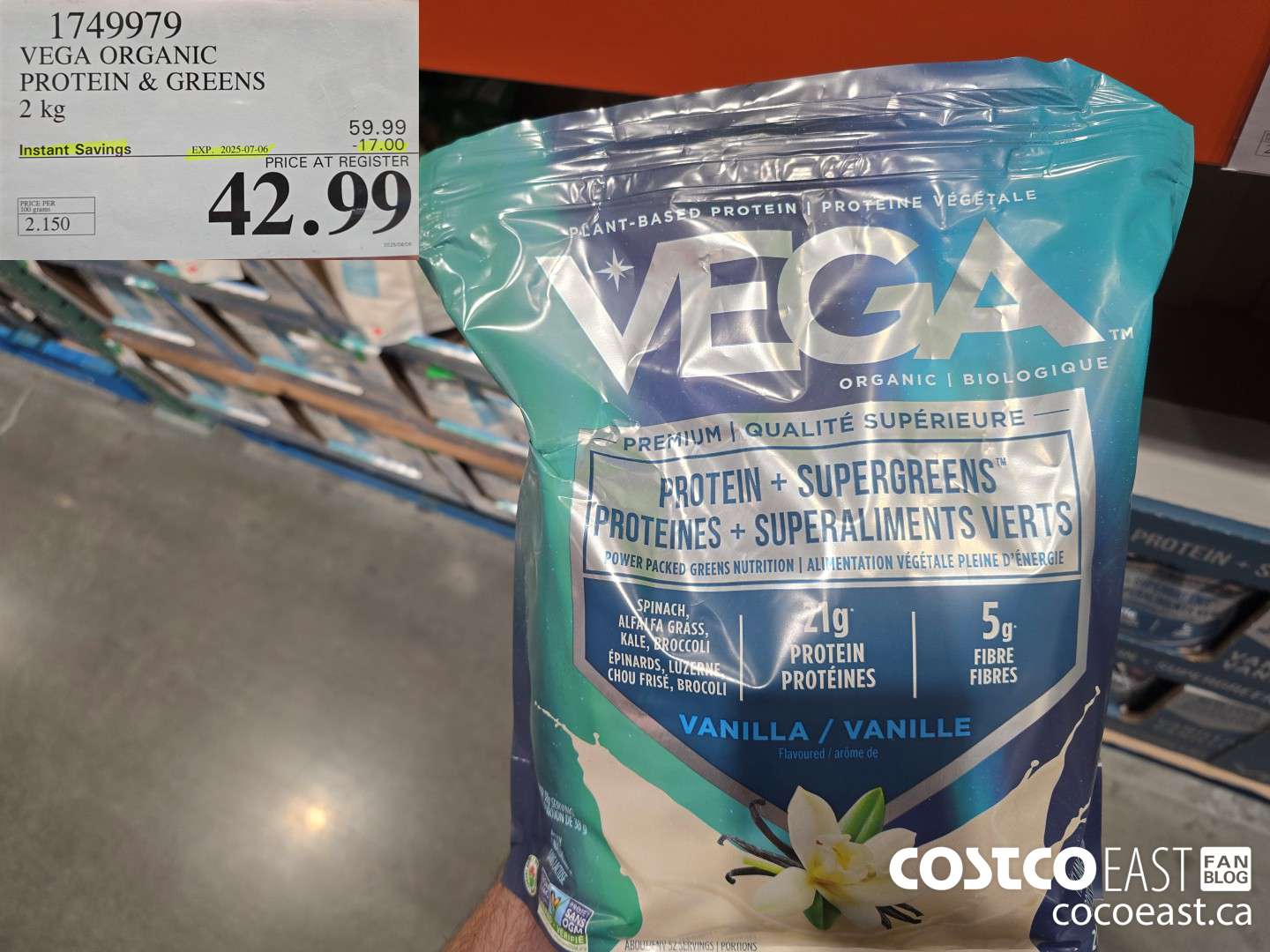 1749979 VEGA ORGANIC PROTEIN & GREENS 2 KG ($17.00 INSTANT SAVINGS EXPIRES ON 2025-07-06) $42.99