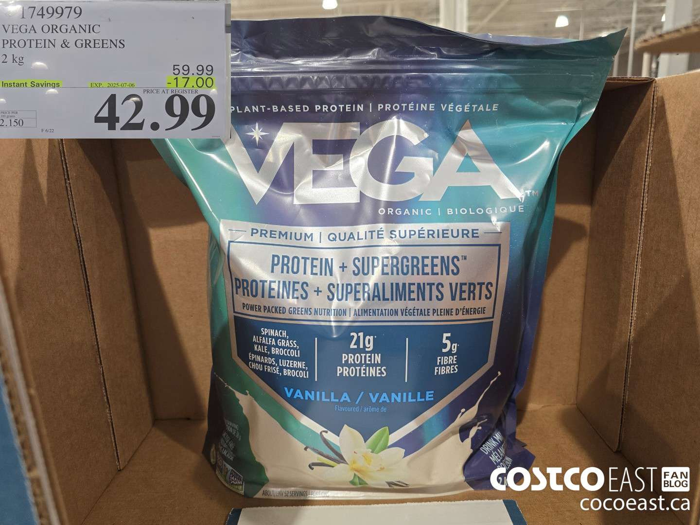 1749979 VEGA ORGANIC PROTEIN & GREENS 2 KG ($17.00 INSTANT SAVINGS EXPIRES ON 2025-07-06) $42.99