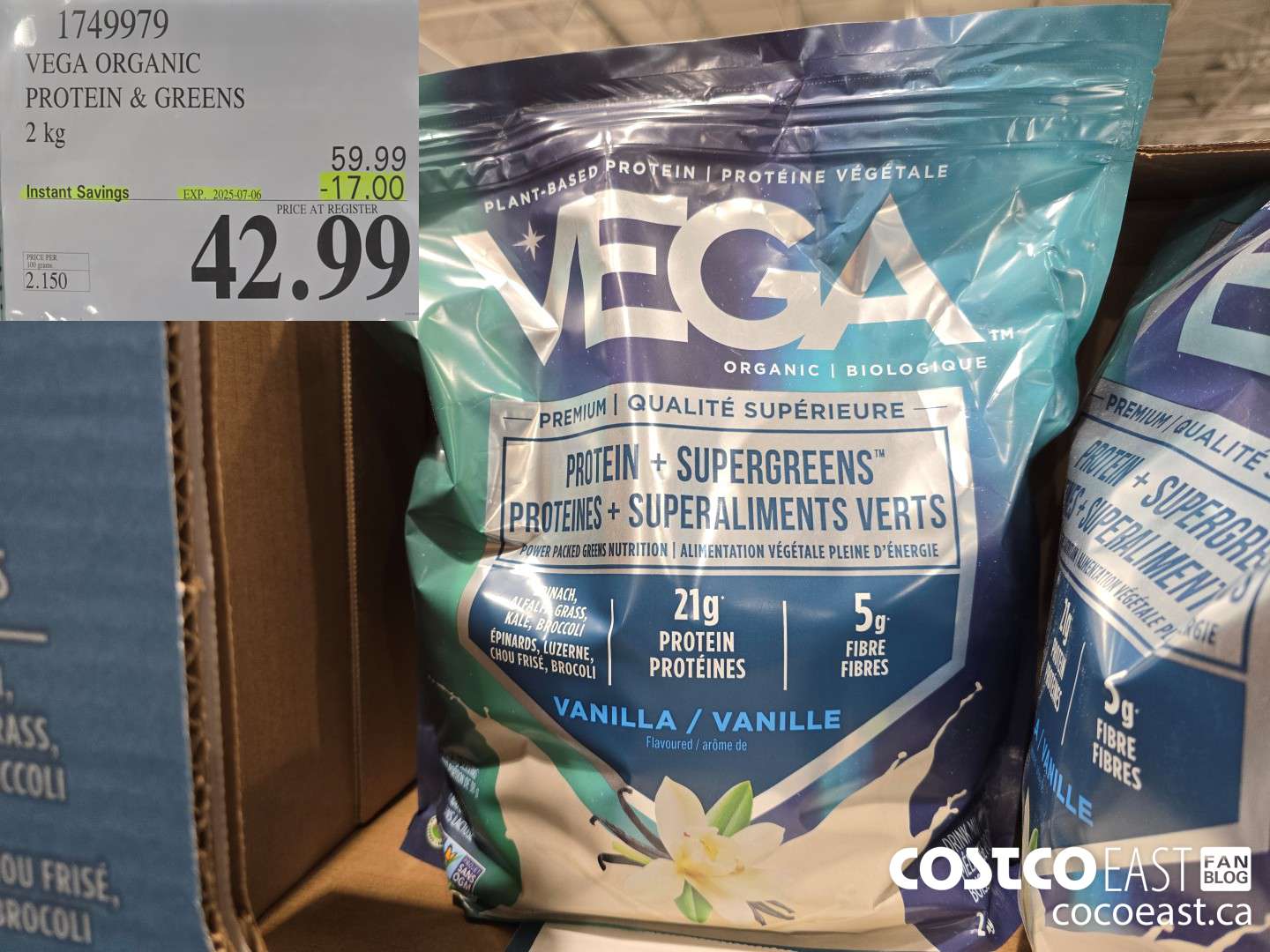 1749979 VEGA ORGANIC PROTEIN & GREENS 2 KG ($17.00 INSTANT SAVINGS EXPIRES ON 2025-07-06) $42.99