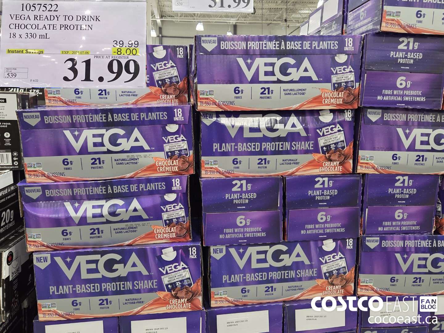 1057522 VEGA READY TO DRINK CHOCOLATE PROTEIN 18 x 330 mL ($8.00 INSTANT SAVINGS EXPIRES ON 2025-07-06) $31.99