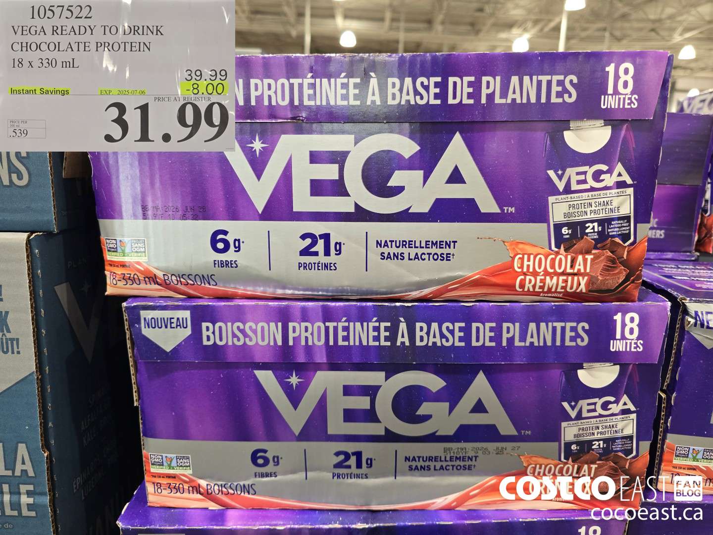 1057522 VEGA READY TO DRINK CHOCOLATE PROTEIN 18 x 330 mL ($8.00 INSTANT SAVINGS EXPIRES ON 2025-07-06) $31.99