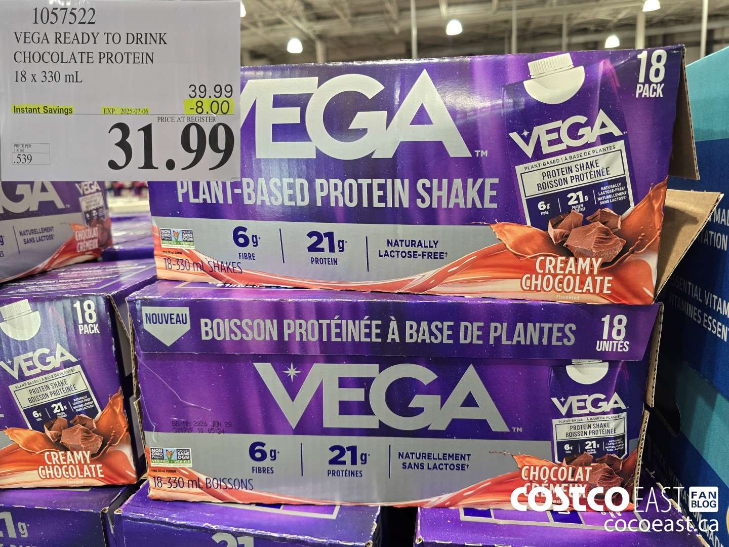 1057522 VEGA READY TO DRINK CHOCOLATE PROTEIN 18 x 330 mL ($8.00 INSTANT SAVINGS EXPIRES ON 2025-07-06) $31.99