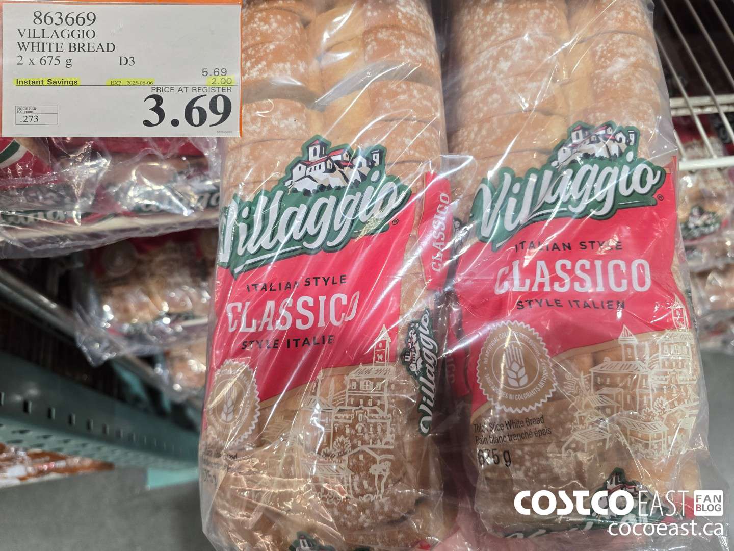 863669 VILLAGGIO WHITE BREAD 2 X 675G ($2.00 INSTANT SAVINGS EXPIRES ON 2025-06-06) $3.69
