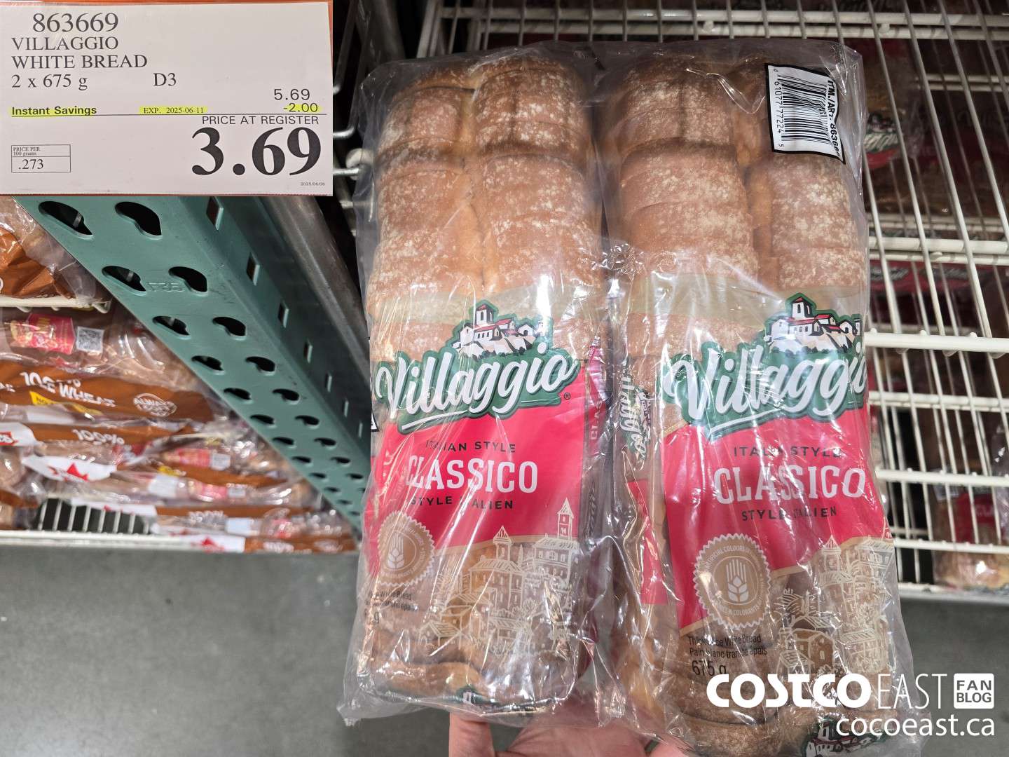 863669 VILLAGGIO WHITE BREAD 2 X 675G ($2.00 INSTANT SAVINGS EXPIRES ON 2025-06-11) $3.69