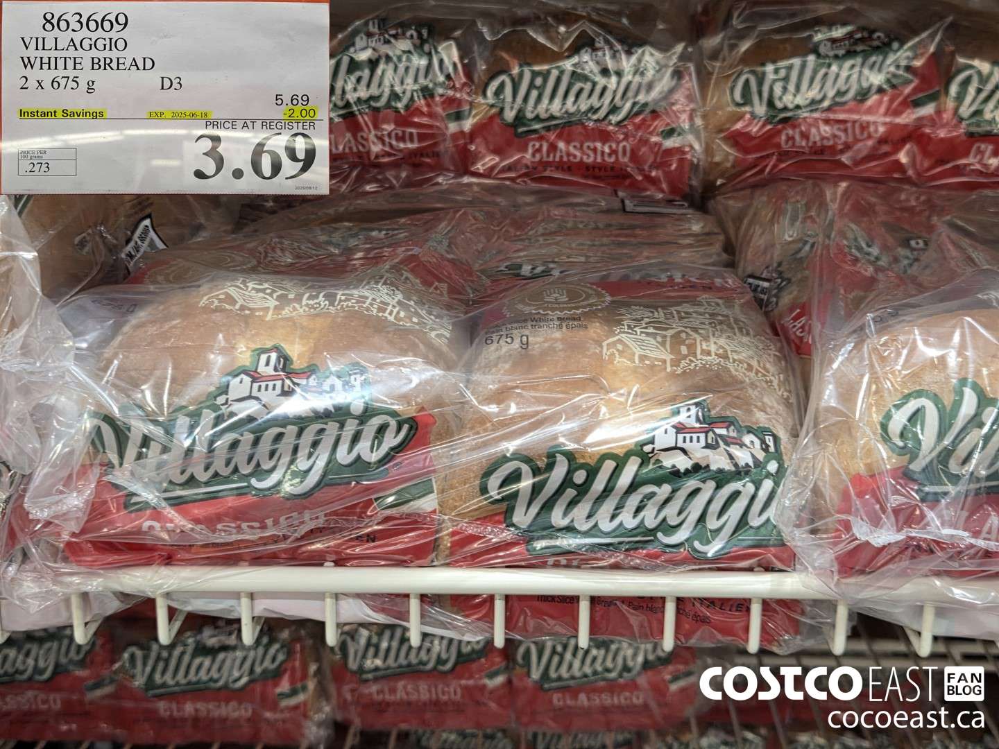 863669 VILLAGGIO WHITE BREAD 2 X 675G ($2.00 INSTANT SAVINGS EXPIRES ON 2025-06-18) $3.69