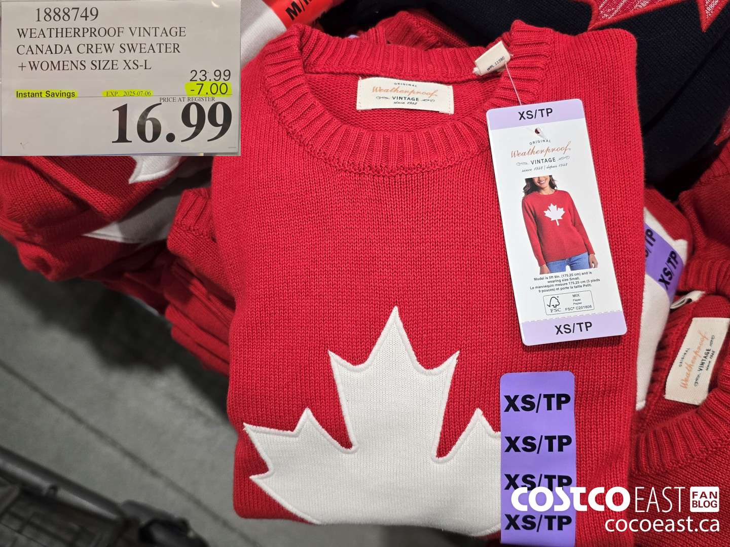 1888749 WEATHERPROOF VINTAGE CANADA CREW SWEATER +WOMENS SIZE XS-L ($7.00 INSTANT SAVINGS EXPIRES ON 2025-07-06) $16.99