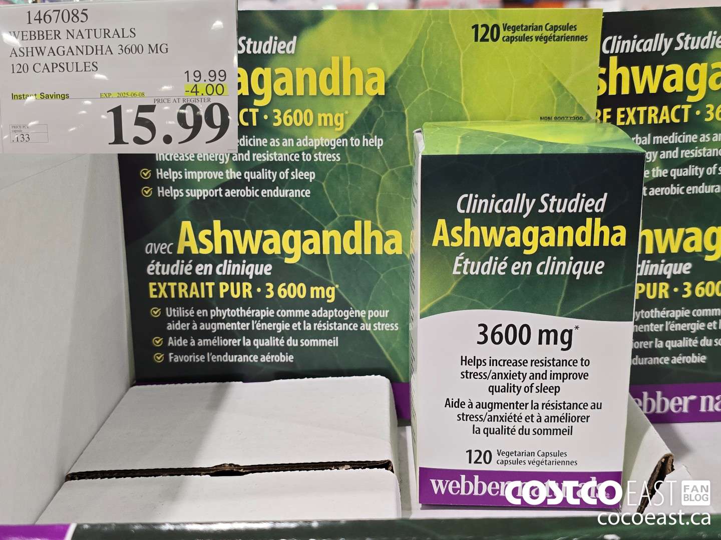 1467085 WEBBER NATURALS ASHWAGANDHA 3600MG 120 VEGETARIAN CAPS ($4.00 INSTANT SAVINGS EXPIRES ON 2025-06-08) $15.99