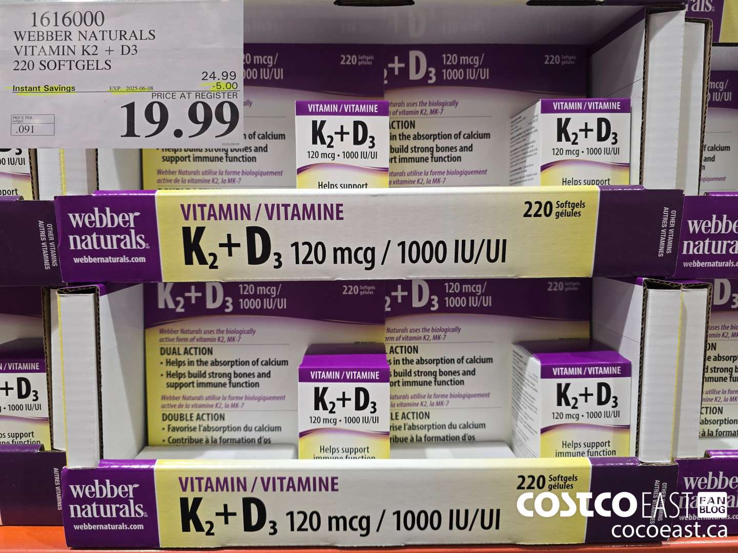 1616000 WEBBER NATURALS VITAMIN K2+D3 220 SOFTGELS ($5.00 INSTANT SAVINGS EXPIRES ON 2025-06-08) $19.99