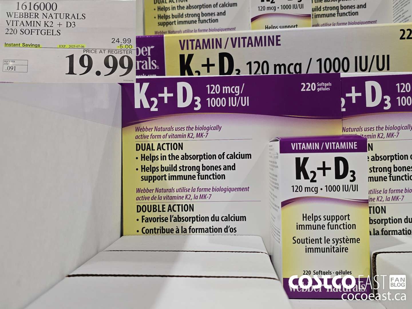 1616000 WEBBER NATURALS VITAMIN K2+D3 220 SOFTGELS ($5.00 INSTANT SAVINGS EXPIRES ON 2025-07-06) $19.99
