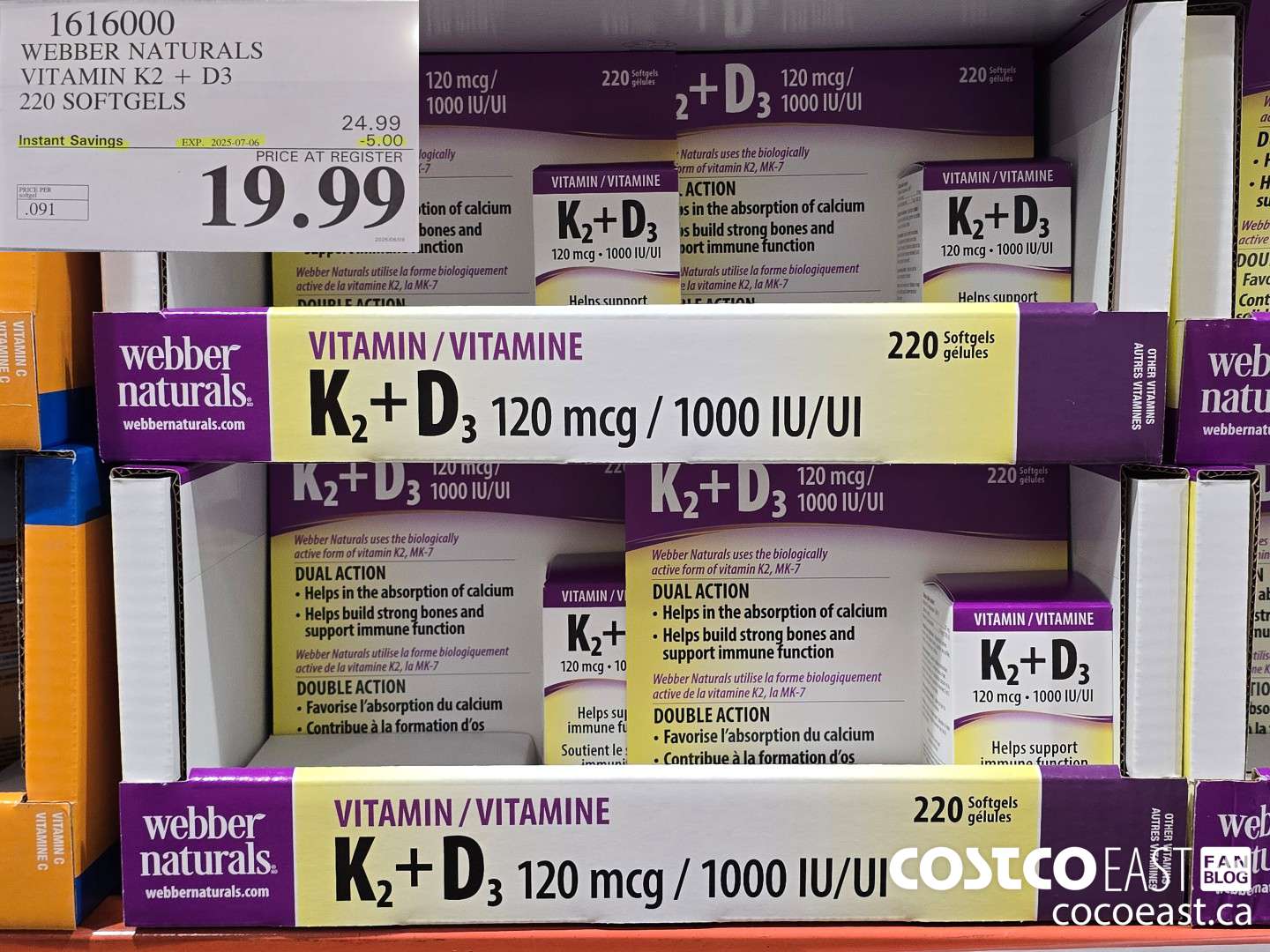 1616000 WEBBER NATURALS VITAMIN K2+D3 220 SOFTGELS ($5.00 INSTANT SAVINGS EXPIRES ON 2025-07-06) $19.99