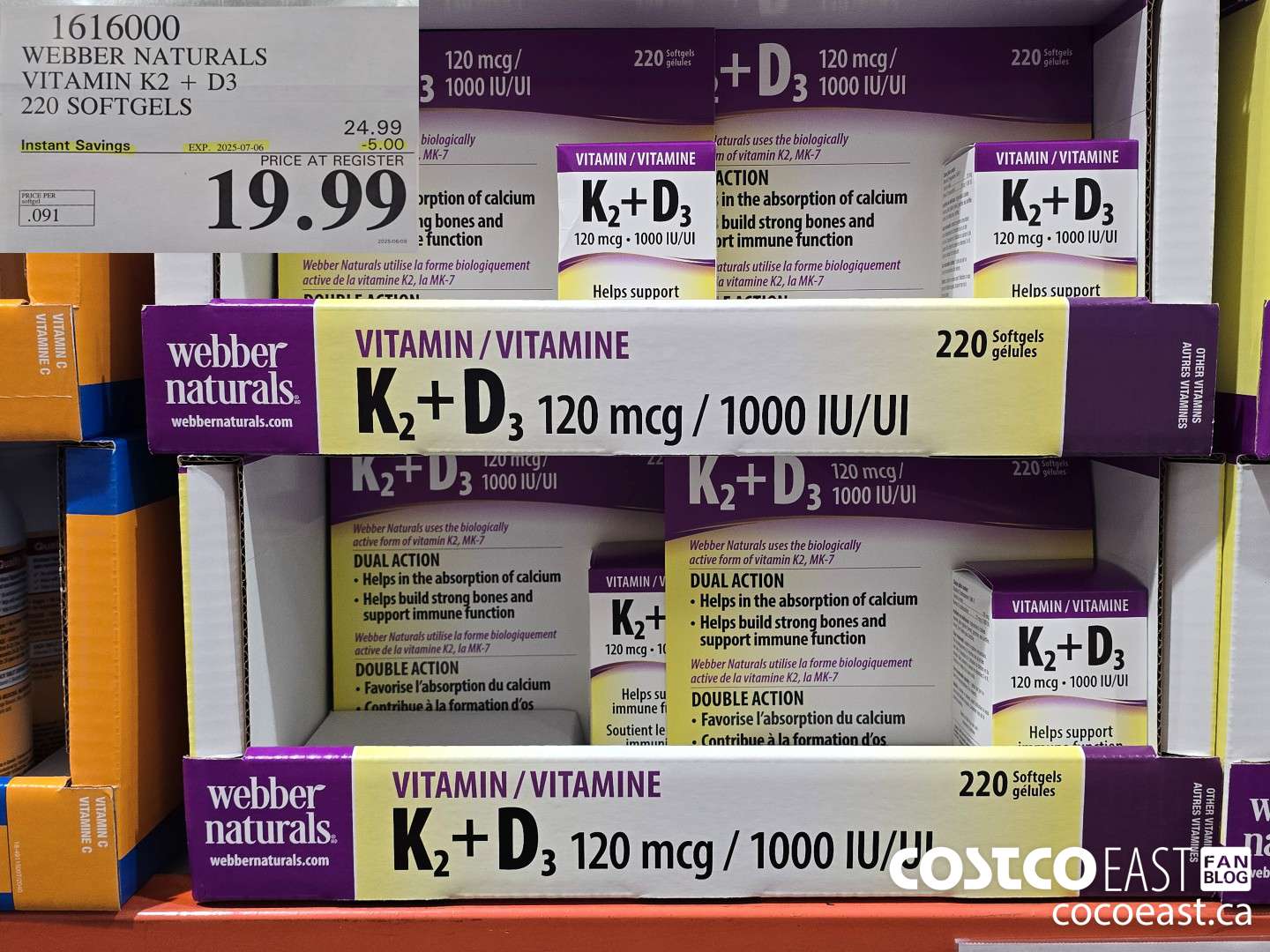 1616000 WEBBER NATURALS VITAMIN K2+D3 220 SOFTGELS ($5.00 INSTANT SAVINGS EXPIRES ON 2025-07-06) $19.99