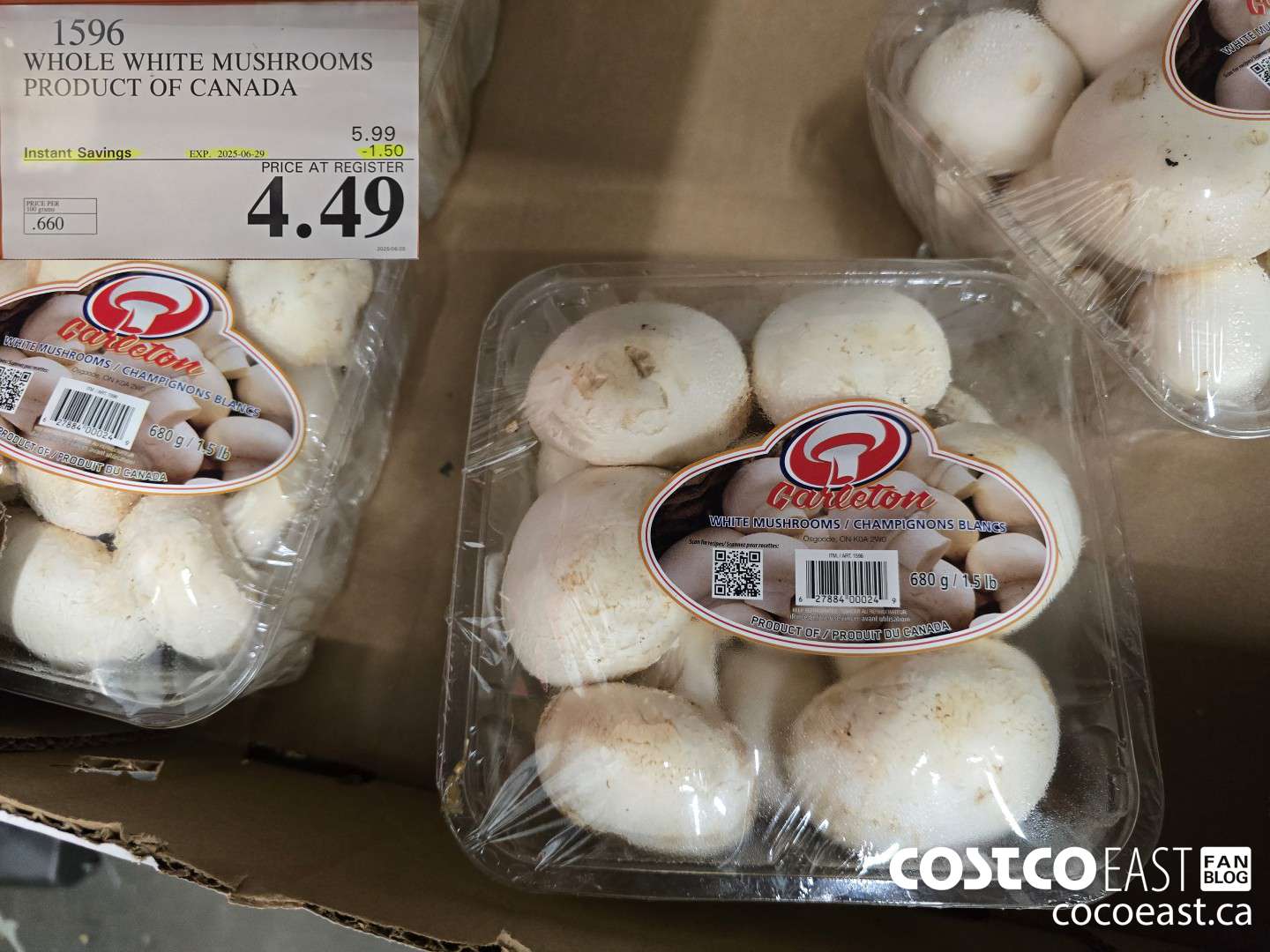 1596 WHOLE WHITE MUSHROOMS PRODUCT OF CANADA ($1.50 INSTANT SAVINGS EXPIRES ON 2025-06-29) $4.49
