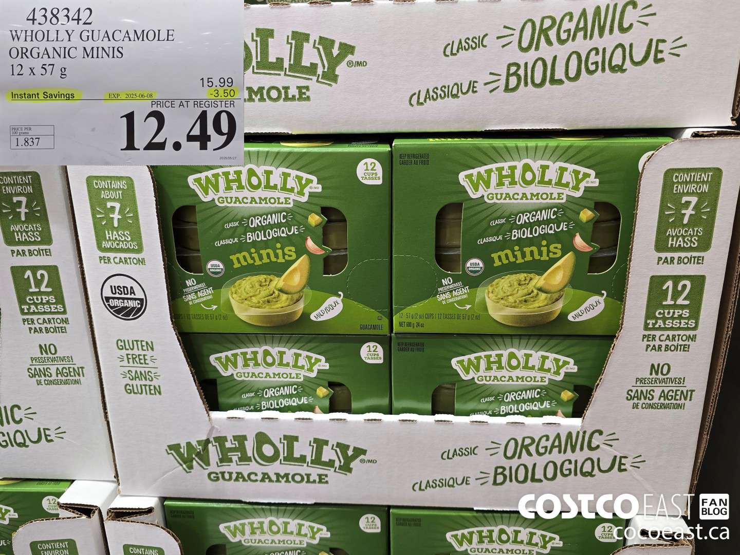 438342 WHOLLY GUACAMOLE ORGANIC MINIS 12 X 57 G ($3.50 INSTANT SAVINGS EXPIRES ON 2025-06-08) $12.49