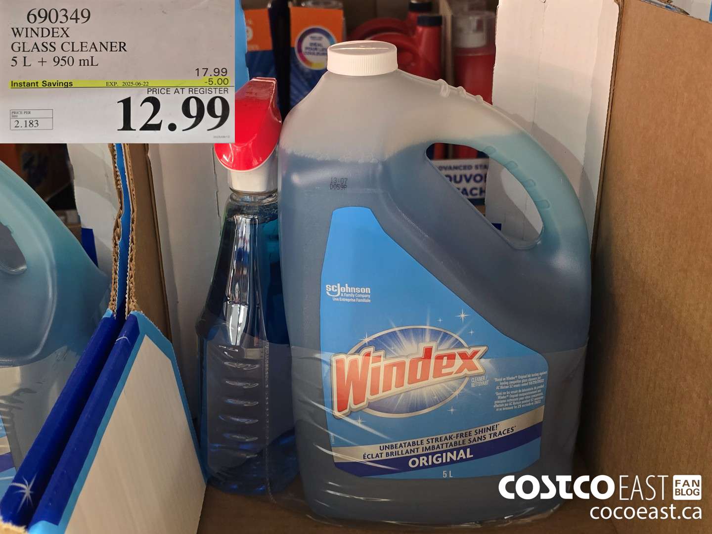 690349 WINDEX GLASS CLEANER 5 L + 950 ML ($5.00 INSTANT SAVINGS EXPIRES ON 2025-06-22) $12.99