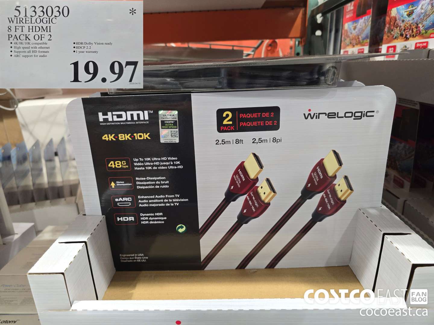 5133030 WIRELOGIC 8 FT HDMI PACK OF 2 $19.97