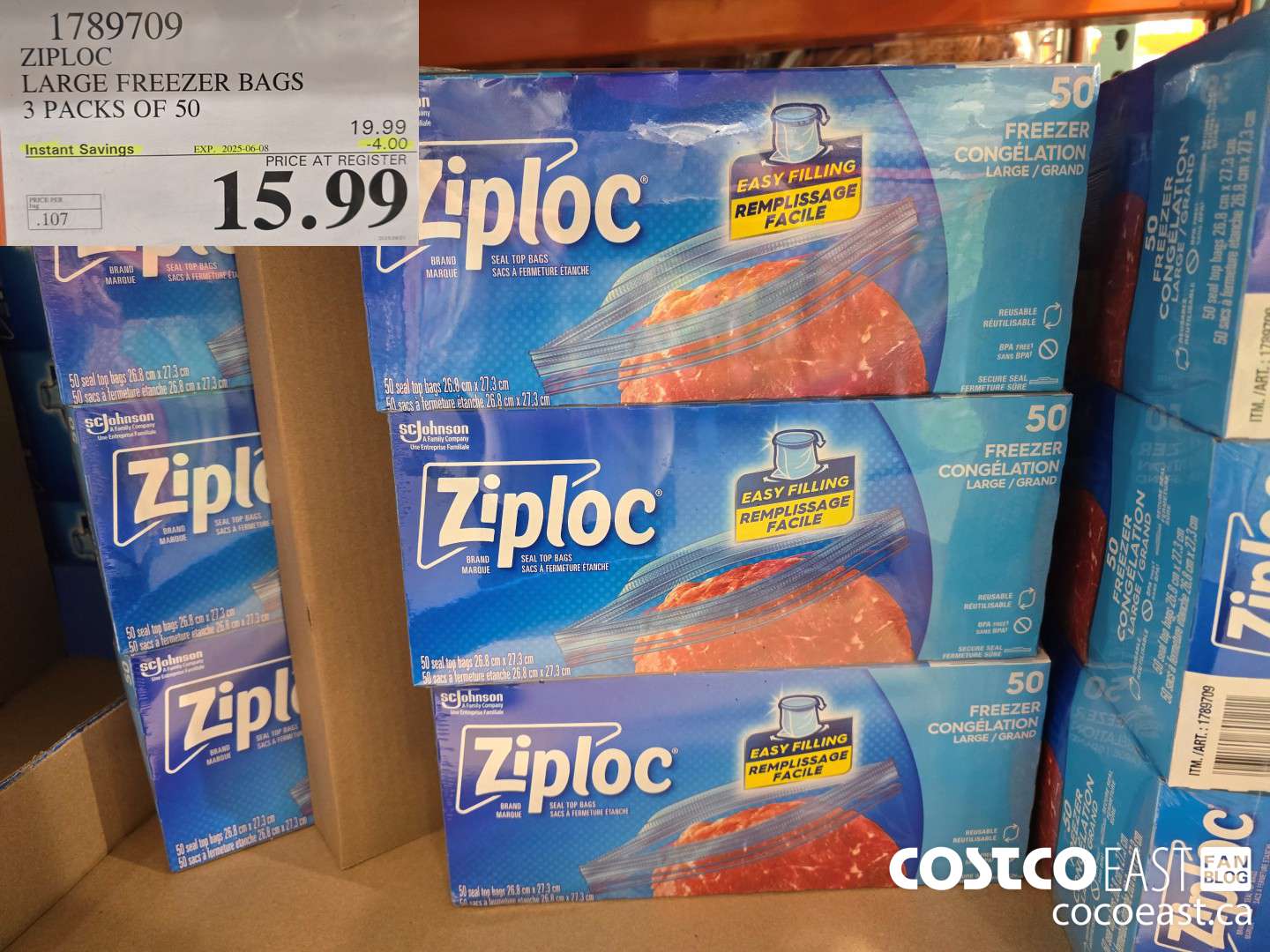1789709 ZIPLOC LARGE FREEZER BAGS 3 PACKS OF 50 ($4.00 INSTANT SAVINGS EXPIRES ON 2025-06-08) $15.99