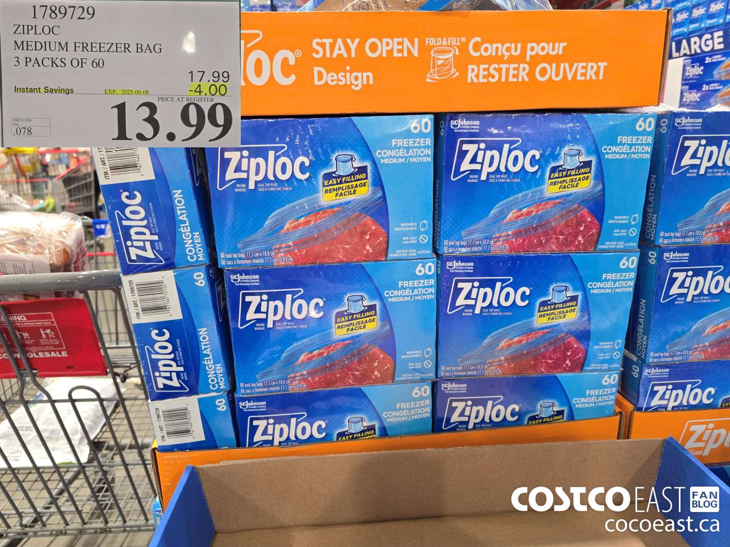 1789729 ZIPLOC MEDIUM FREEZER BAG 3 PACKS OF 60 ($4.00 INSTANT SAVINGS EXPIRES ON 2025-06-08) $13.99