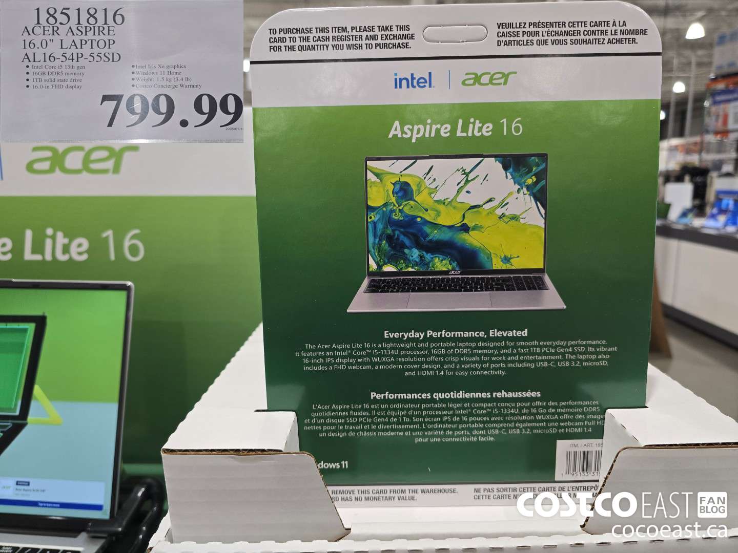 1851816 ACER ASPIRE 16.0° LAPTOP AL16-54P-55SD $799.99