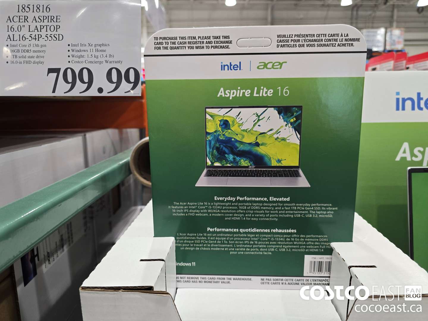 1851816 ACER ASPIRE 16.0° LAPTOP AL16-54P-55SD $799.99