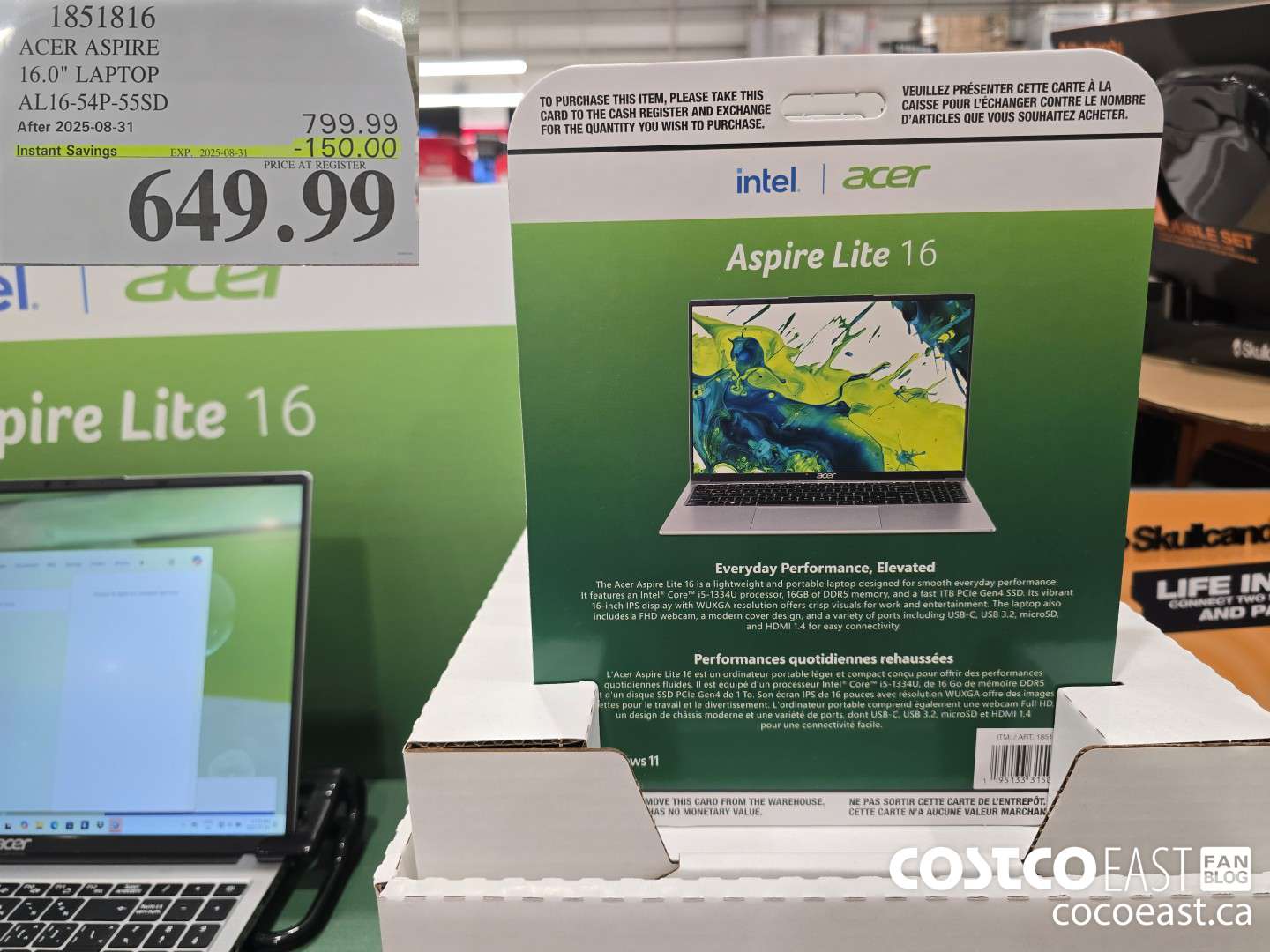 1851816 ACER ASPIRE 16.0° LAPTOP AL16-54P-55SD ($150.00 INSTANT SAVINGS EXPIRES ON 2025-08-31) $649.99