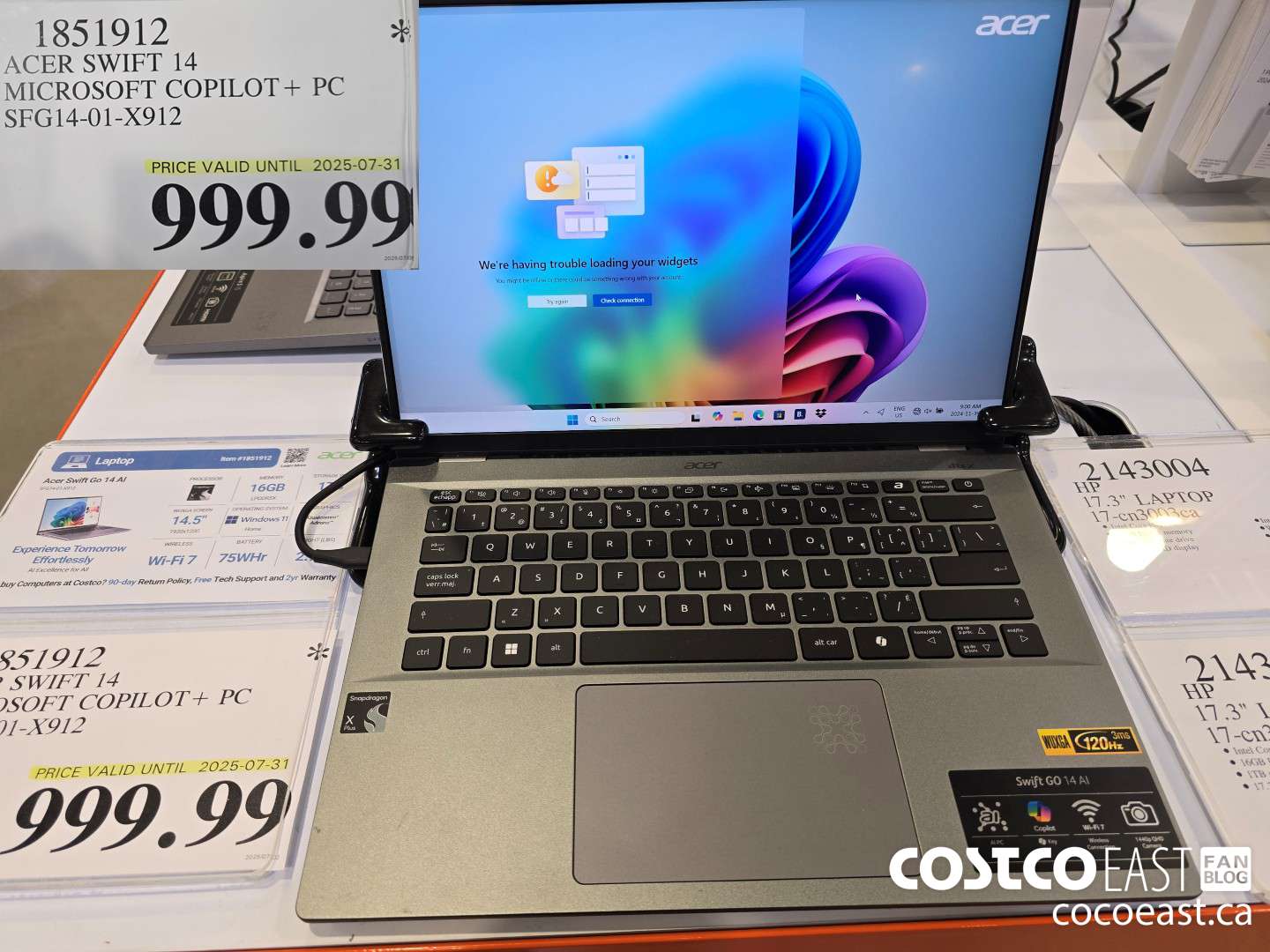 1851912 ACER SWIFT 14 MICROSOFT COPILOT+ PC SFG14-01-X912 $999.99