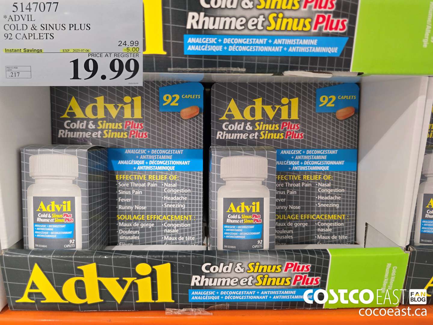 5147077 ADVIL COLD & SINUS PLUS 92 CAPLETS ($5.00 INSTANT SAVINGS EXPIRES ON 2025-07-06) $19.99