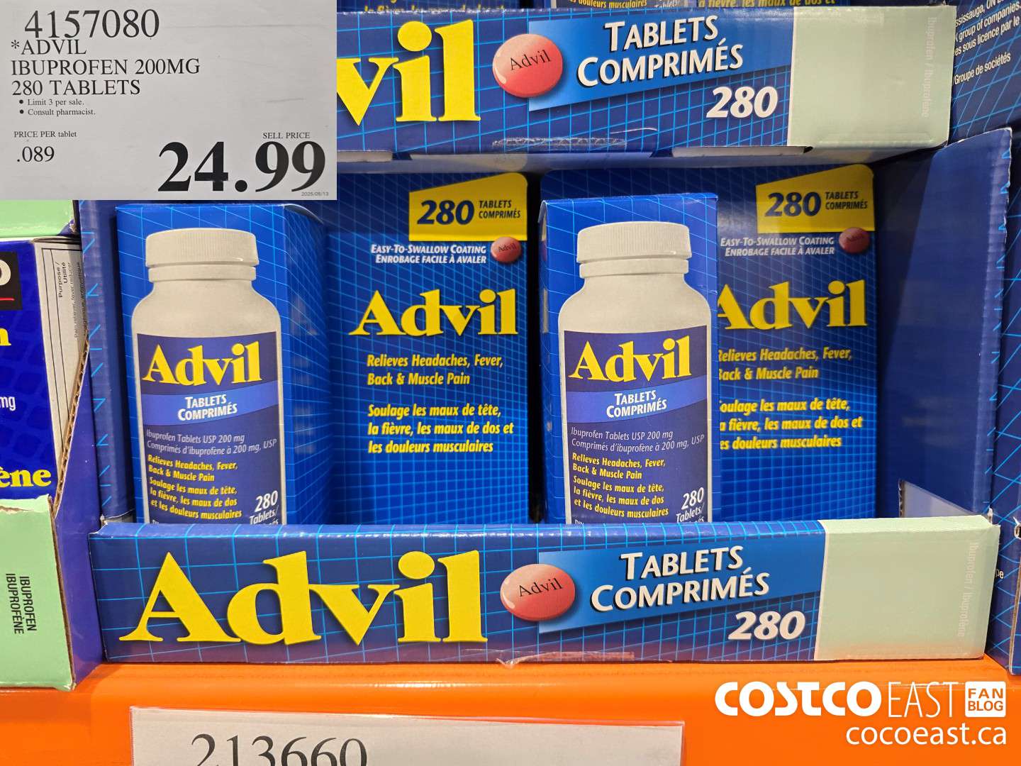 4157080 ADVIL IBUPROFEN 200MG 280 TABLETS $24.99