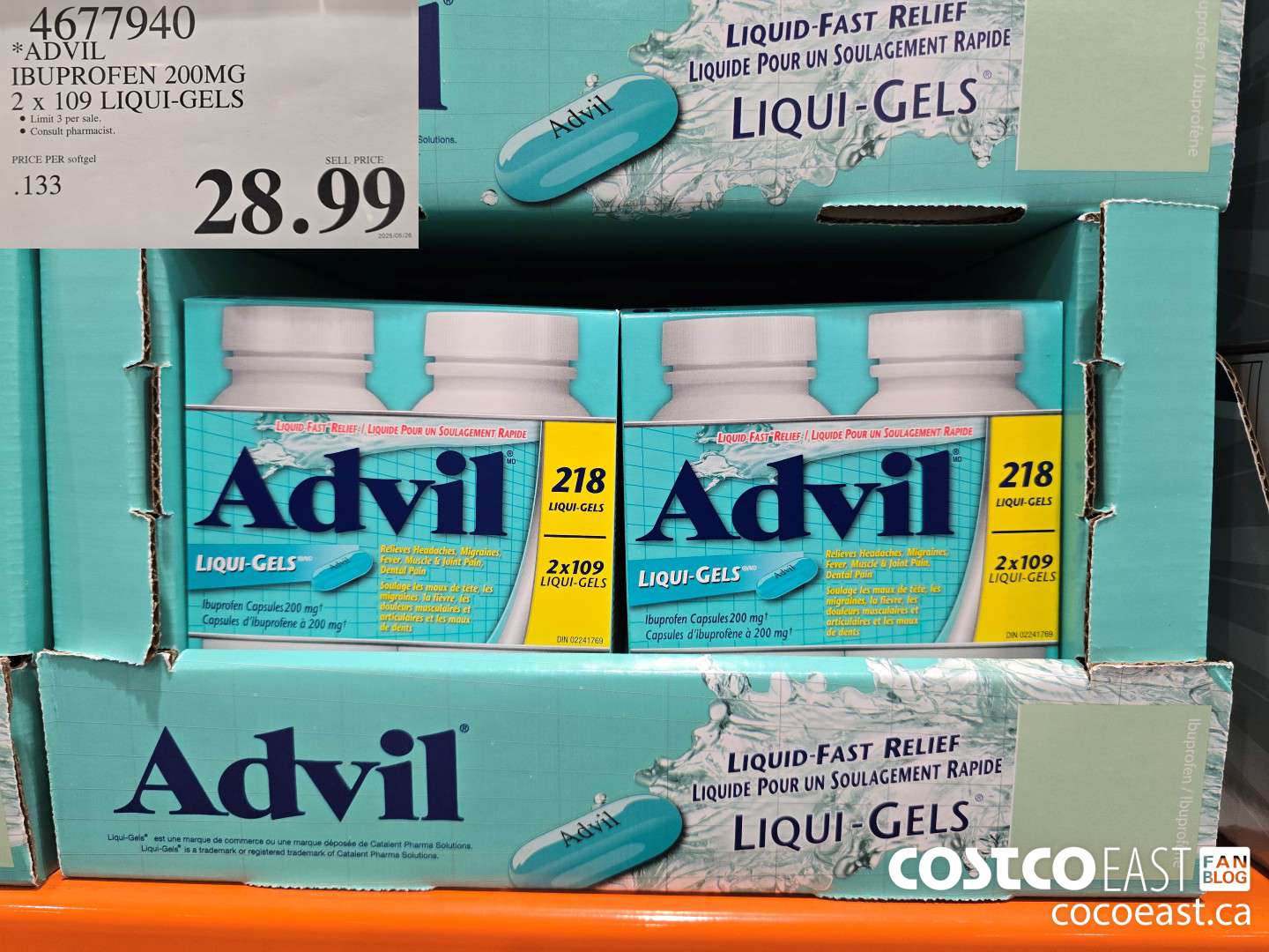 4677940 ADVIL IBUPROFEN 200MG 2 X 109 LIQUI-GELS $28.99