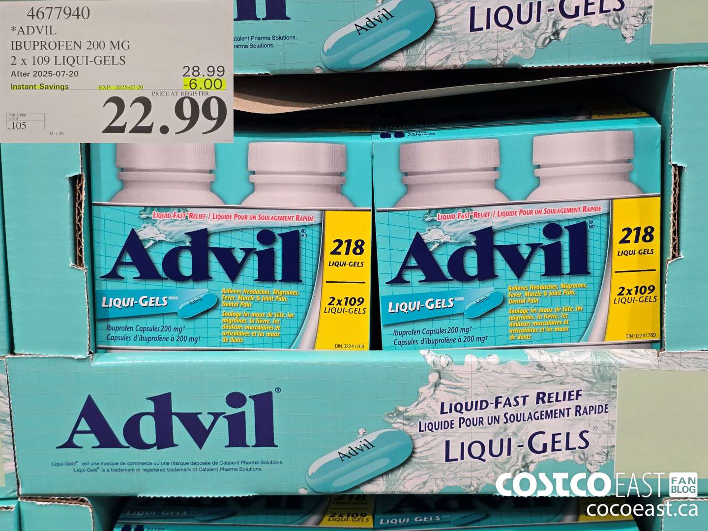 4677940 ADVIL IBUPROFEN 200MG 2 X 109 LIQUI-GELS ($6.00 INSTANT SAVINGS EXPIRES ON 2025-07-20) $22.99