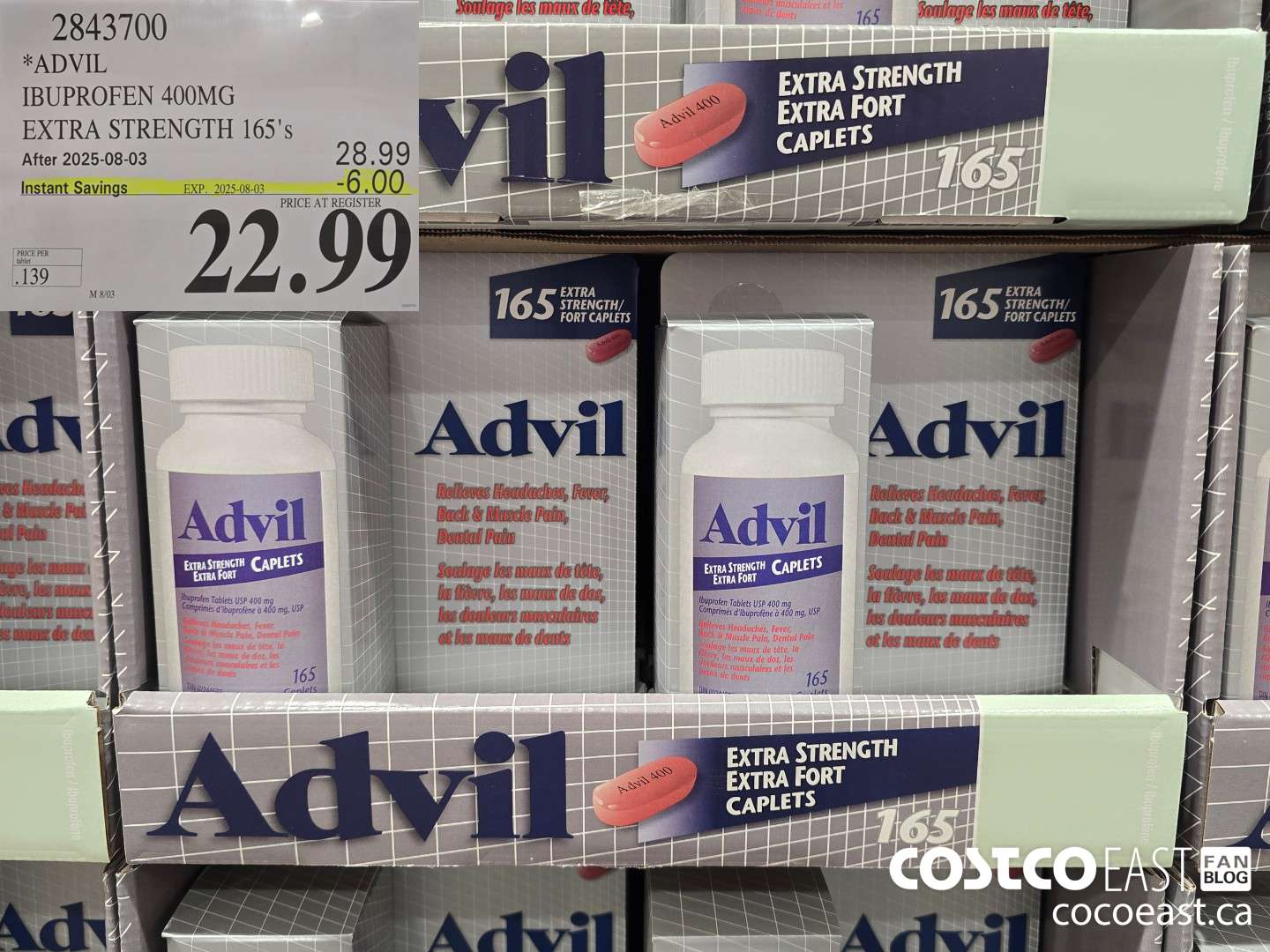 2843700 ADVIL IBUPROFEN 400MG EXTRA STRENGTH 165's ($6.00 INSTANT SAVINGS EXPIRES ON 2025-08-03) $22.99