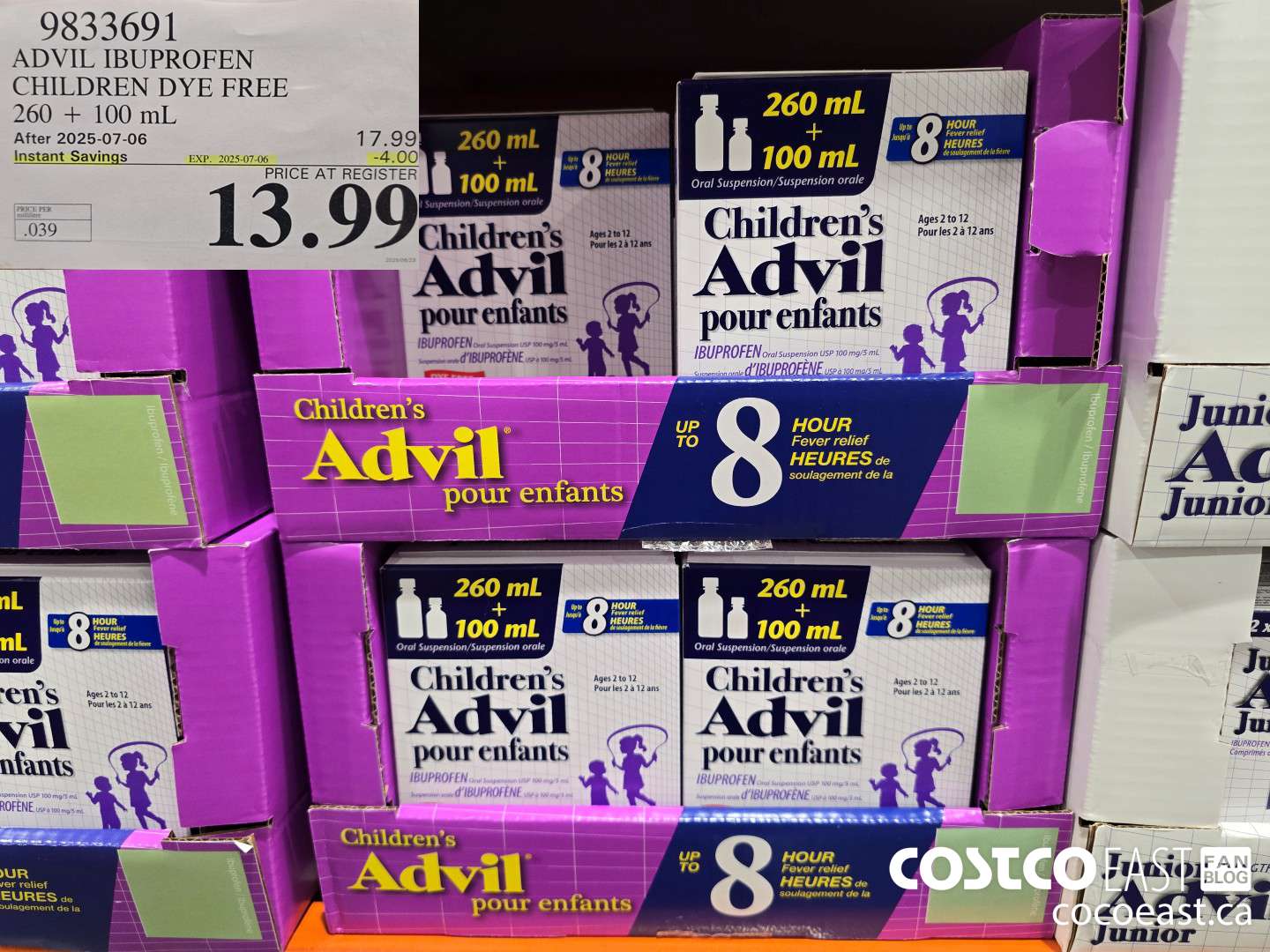9833691 ADVIL IBUPROFEN CHILDREN DYE FREE 260 + 100ML ($4.00 INSTANT SAVINGS EXPIRES ON 2025-07-06) $13.99