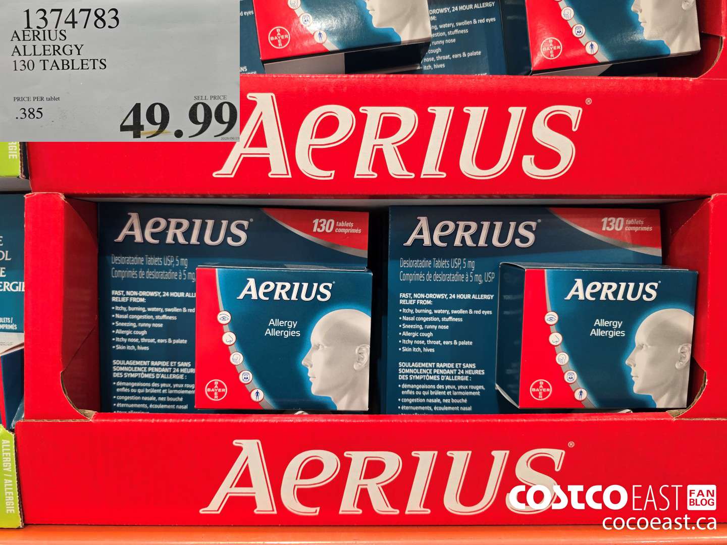 1374783 AERIUS ALLERGY 130 TABLETS $49.99