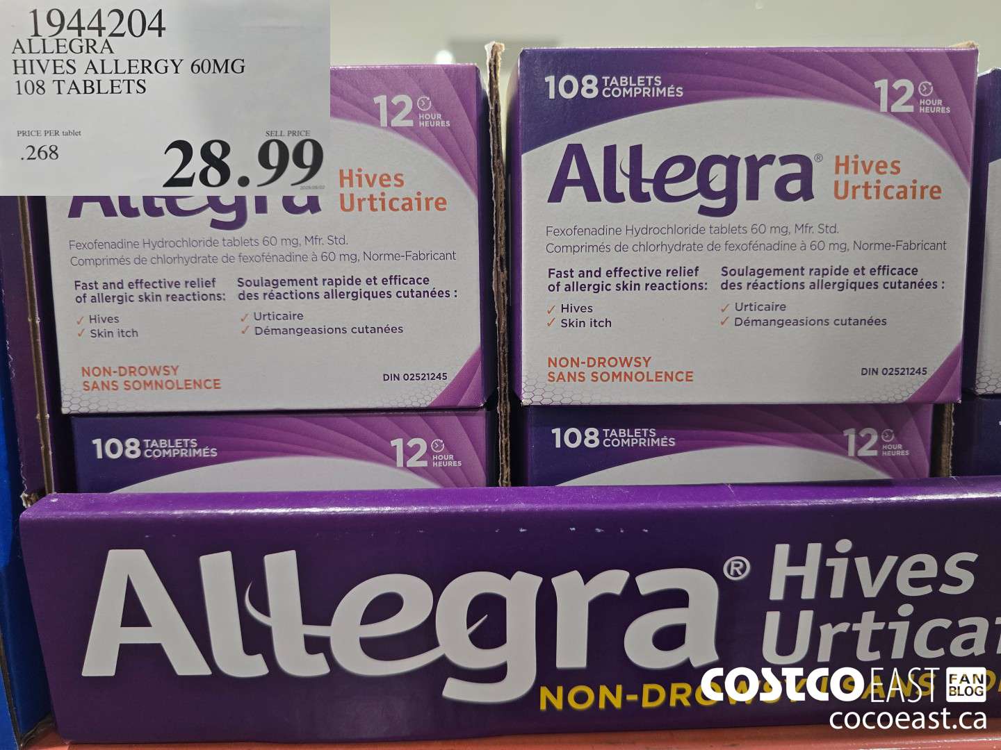 1944204 ALLEGRA HIVES ALLERGY 60MG 108 TABLETS $28.99