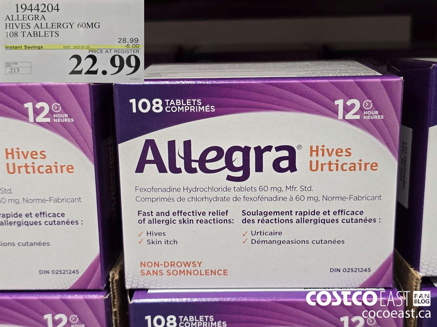 1944204 ALLEGRA HIVES ALLERGY 60MG 108 TABLETS ($6.00 INSTANT SAVINGS EXPIRES ON 2025-07-20) $22.99