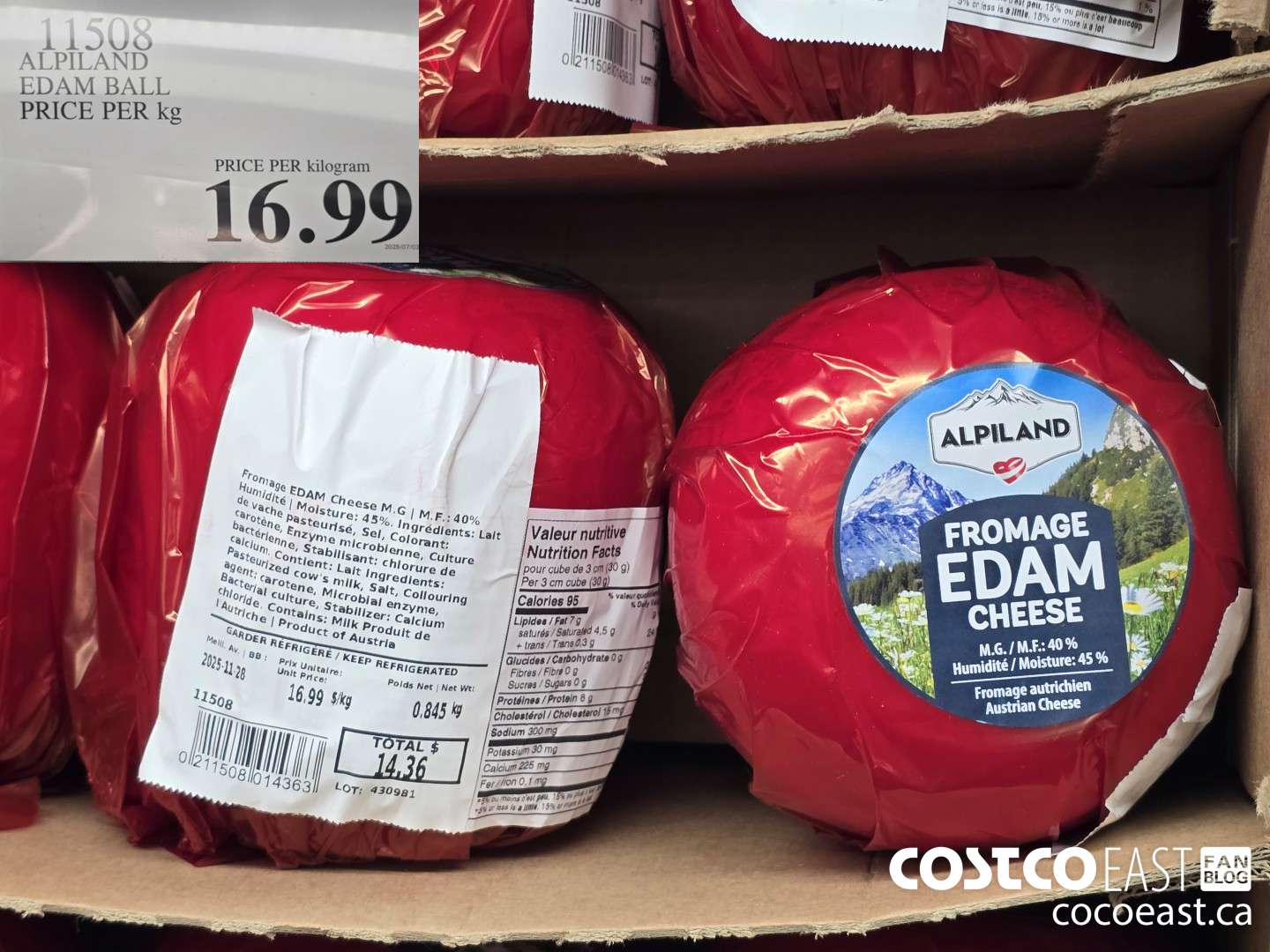 11508 ALPILAND EDAM BALL PRICE PER kg $16.99