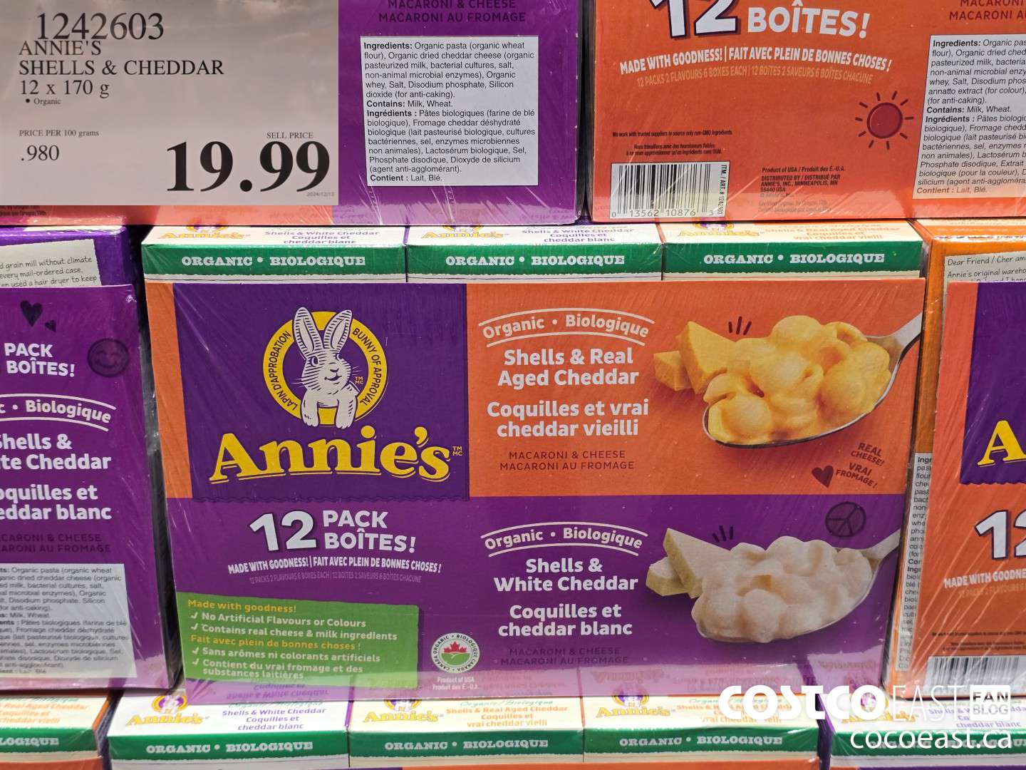 1242603 ANNIE'S SHELLS & CHEESE 12 X 170 G $19.99