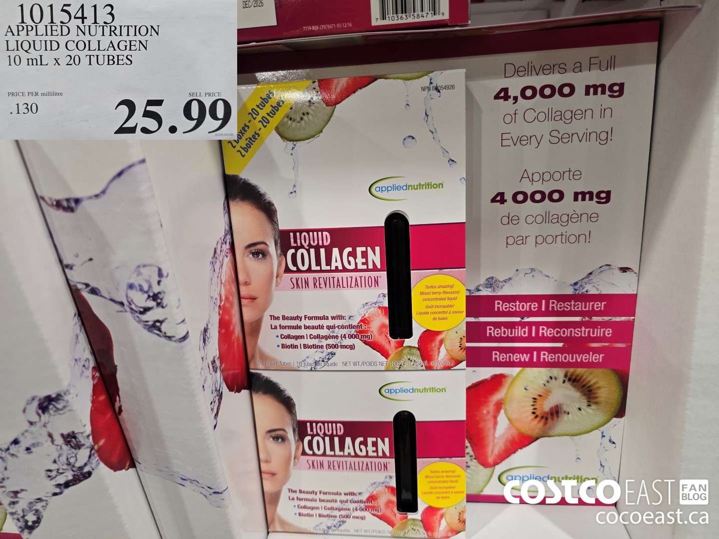 1015413 APPLIED NUTRITION LIQUID COLLAGEN 10 ML 20 TUBES $25.99