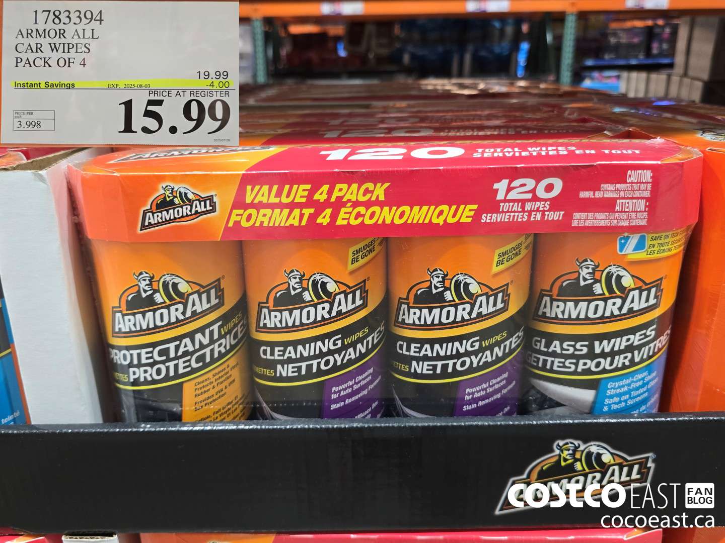 1783394 ARMOR ALL VALUE PACK WIPES PACK OF 4 ($4.00 INSTANT SAVINGS EXPIRES ON 2025-08-03) $15.99