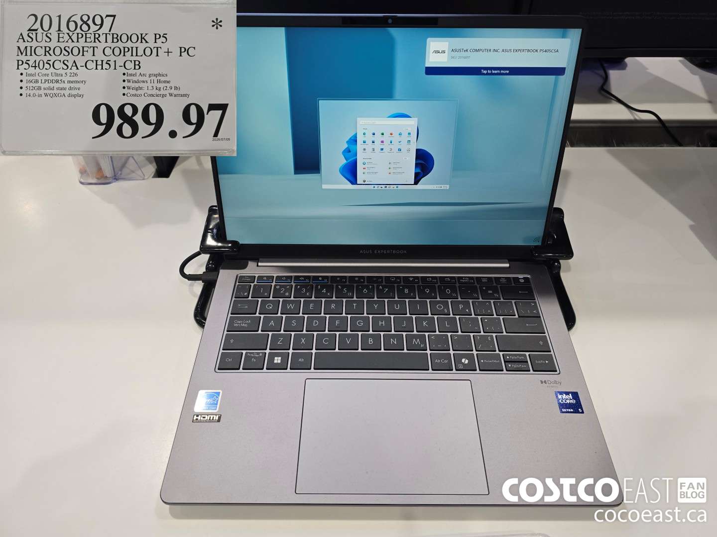 2016897 ASUS EXPERTBOOK P5 MICROSOFT COPILOT+ PC P5405CSA-CHS51-CB $989.97