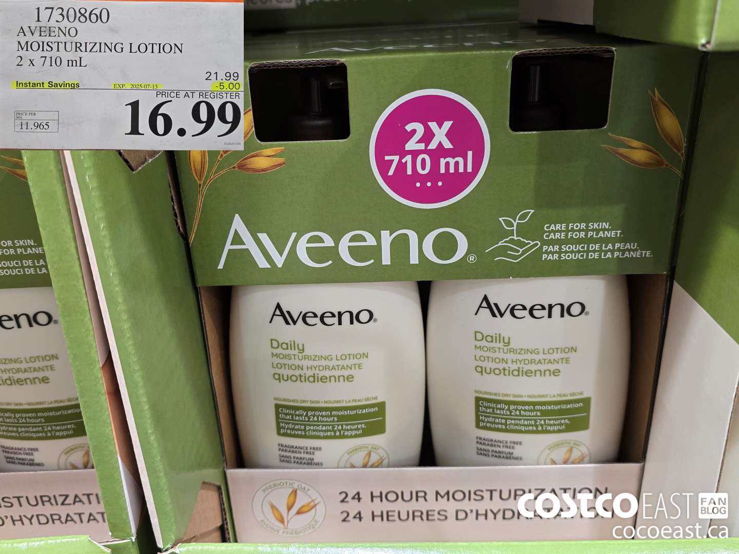 1730860 AVEENO MOISTURIZING LOTION 2 X 710 ML ($5.00 INSTANT SAVINGS EXPIRES ON 2025-07-13) $16.99
