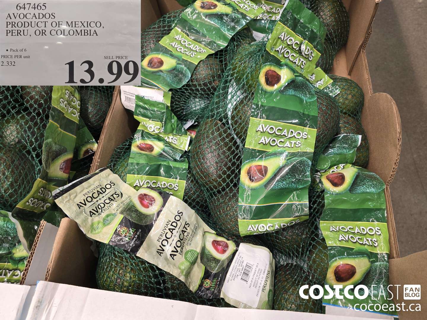647465 AVOCADOS PRODUCT OF MEXICO, PERU, OR COLUMBIA $13.99