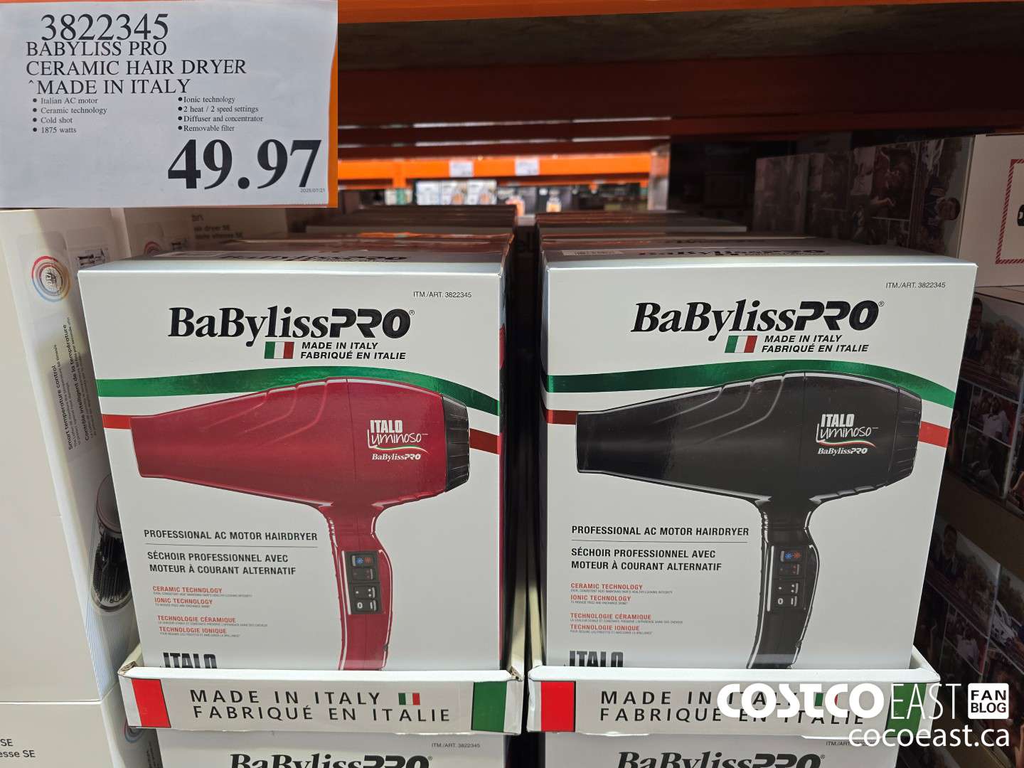 3822345 BABYLISS PRO CERAMIC HAIR DRYER MADE IN ITALY $49.97