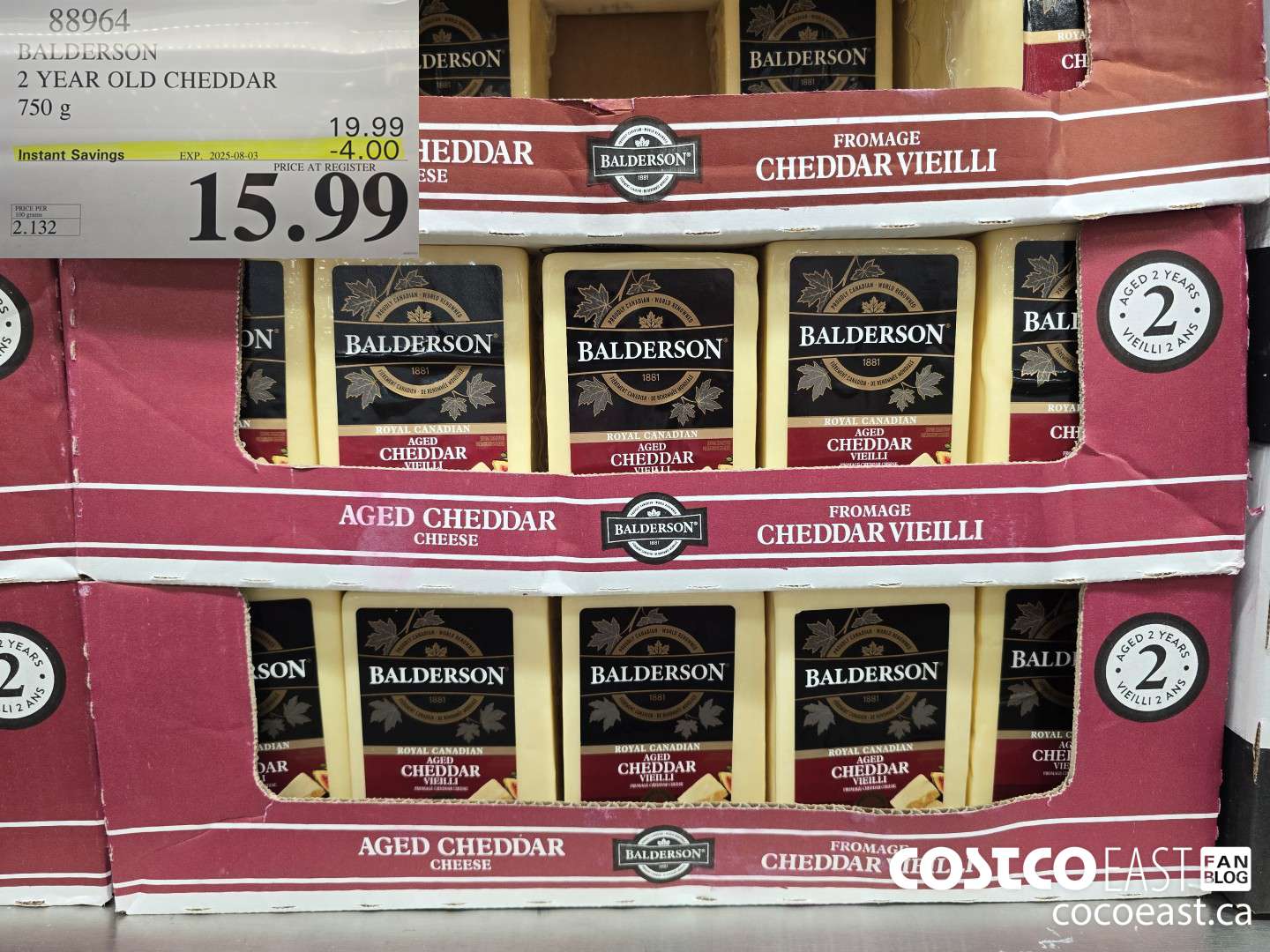 88946 BALDERSON 2 YEAR OLD CHEDDAR 750 G ($4.00 INSTANT SAVINGS EXPIRES ON 2025-08-03) $15.99