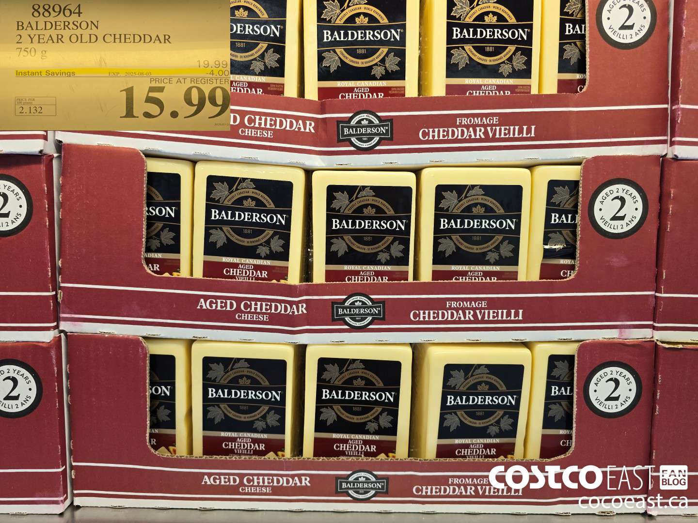 88964 BALDERSON 2 YEAR OLD CHEDDAR 750 g ($4.00 INSTANT SAVINGS EXPIRES ON 2025-08-03) $15.99