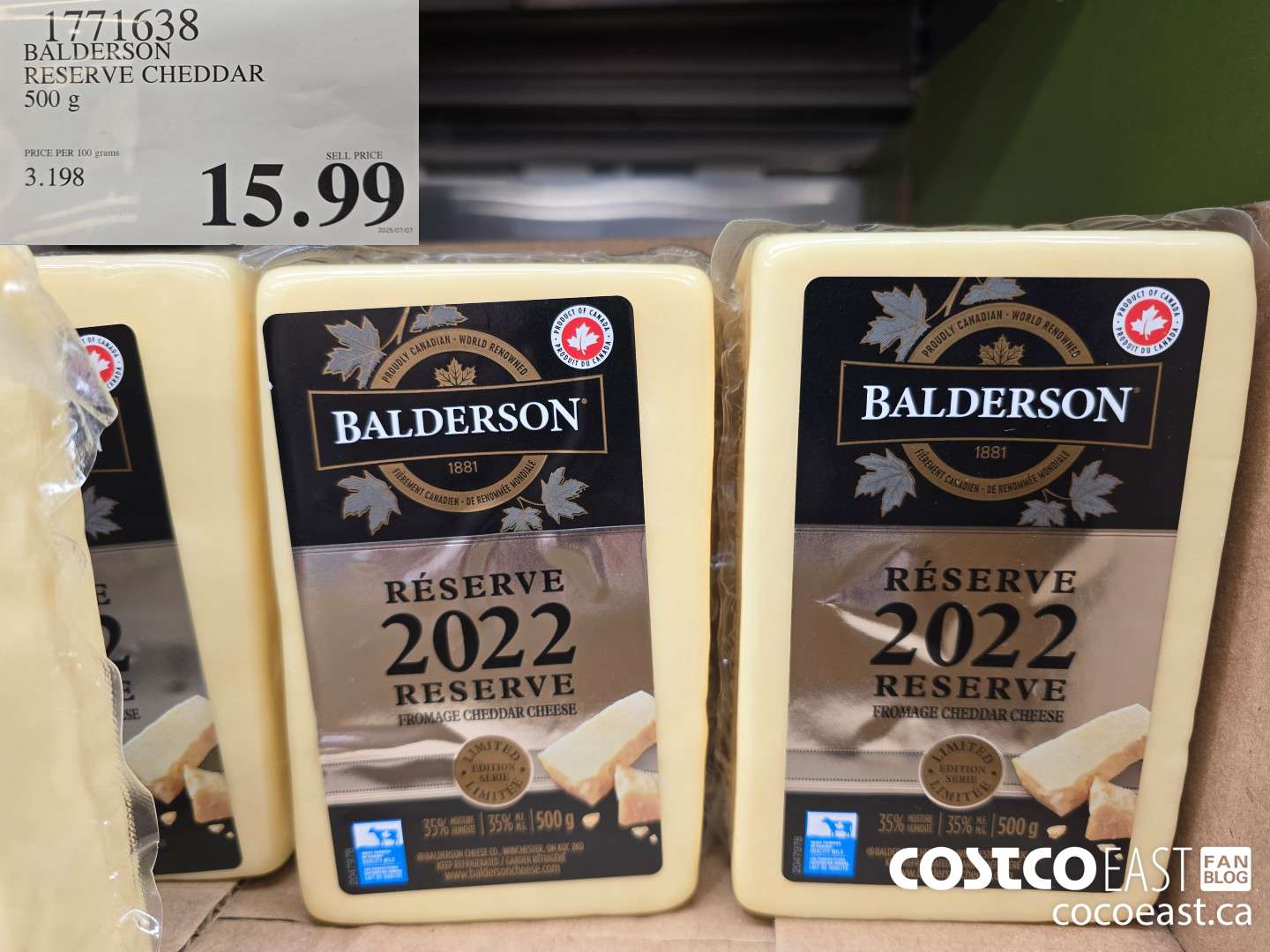 1771638 BALDERSON RESERVE CHEDDAR 500 G $15.99