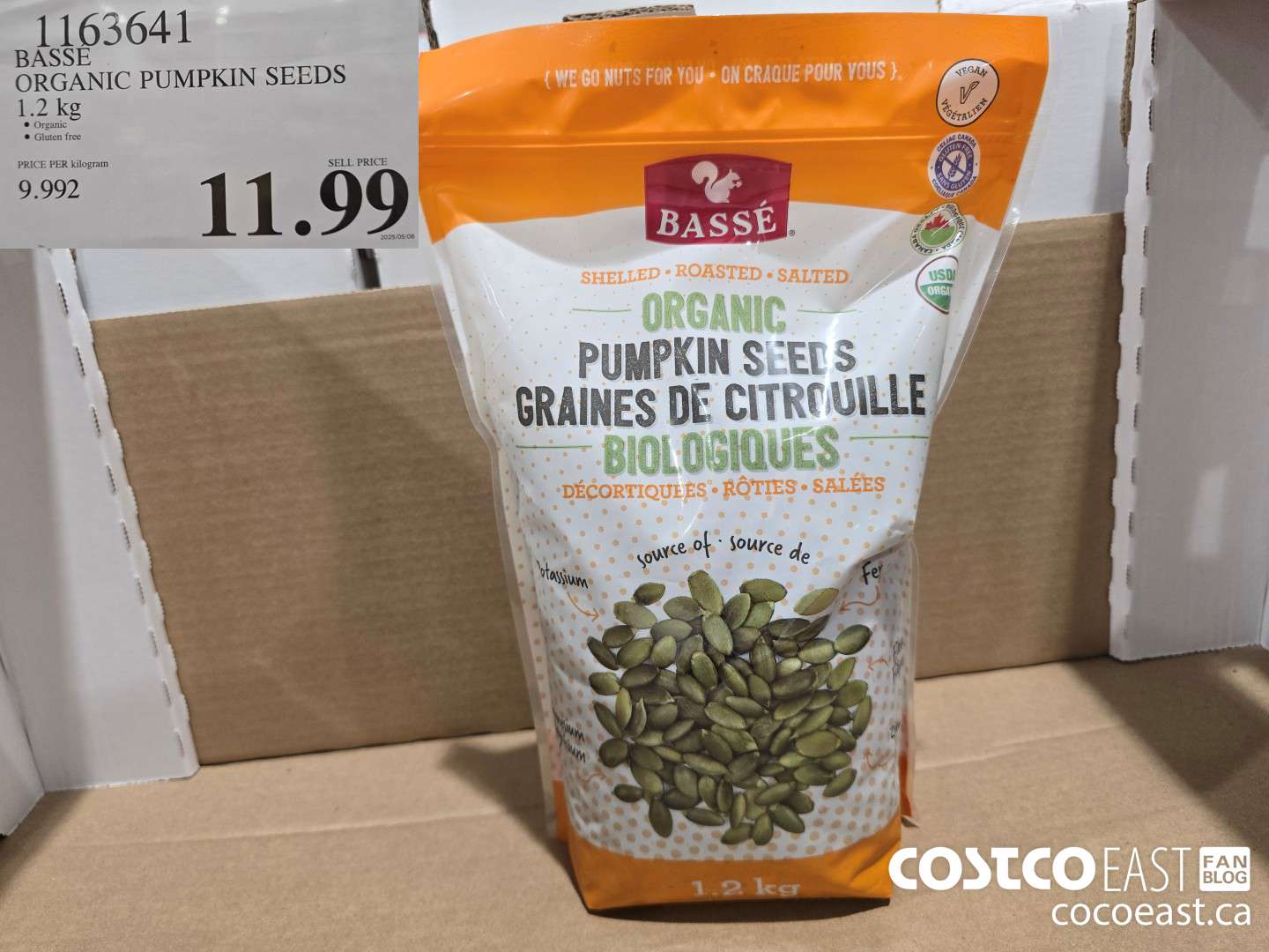 1163641 BASSE ORGANIC PUMPKIN SEEDS 1.2 KG $11.99