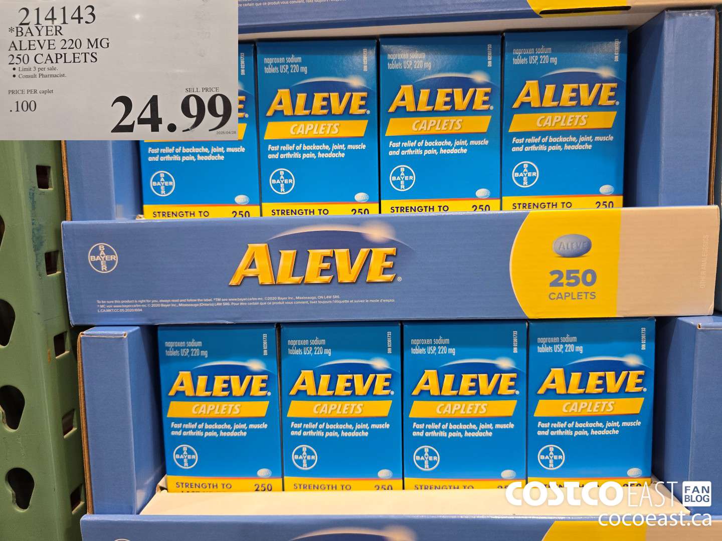 214143 BAYER ALEVE 220 MG 250 CAPLETS $24.99