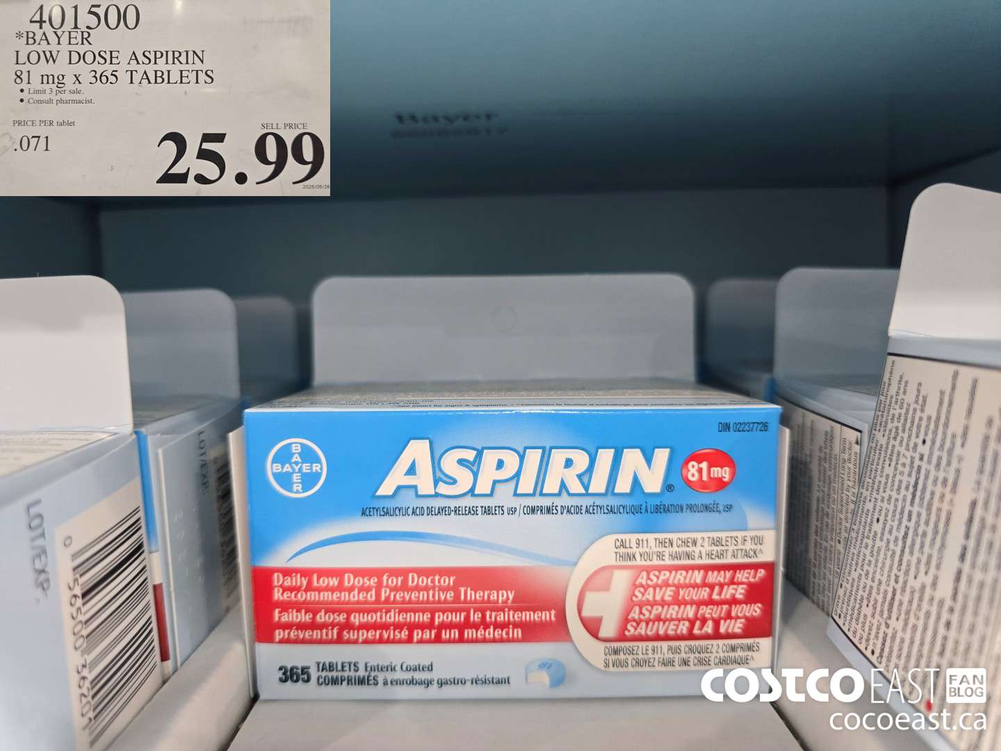 401500 BAYER LOW DOSE ASPIRIN 81MG 365 TABLETS $25.99
