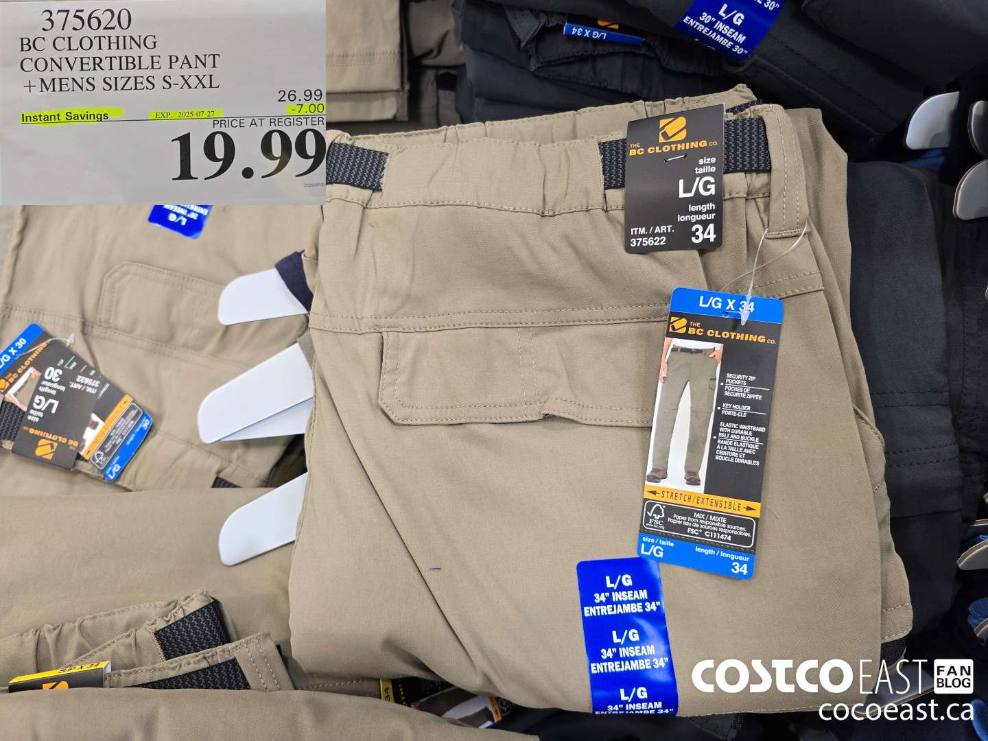 375620 BC CLOTHING CONVERTIBLE PANT MENS SIZES S-XXL ($7.00 INSTANT SAVINGS EXPIRES ON 2025-07-27) $19.99