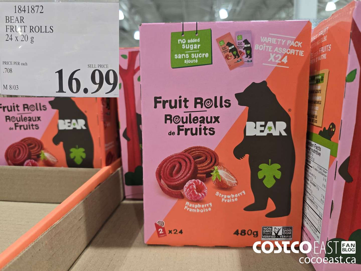 1841872 BEAR FRUIT ROLLS 24x20 g $16.99